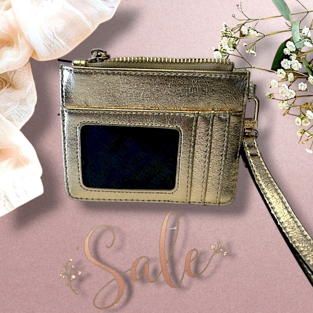 Steve Madden Gold Card Case w/ Zipper Compartment Wristlet